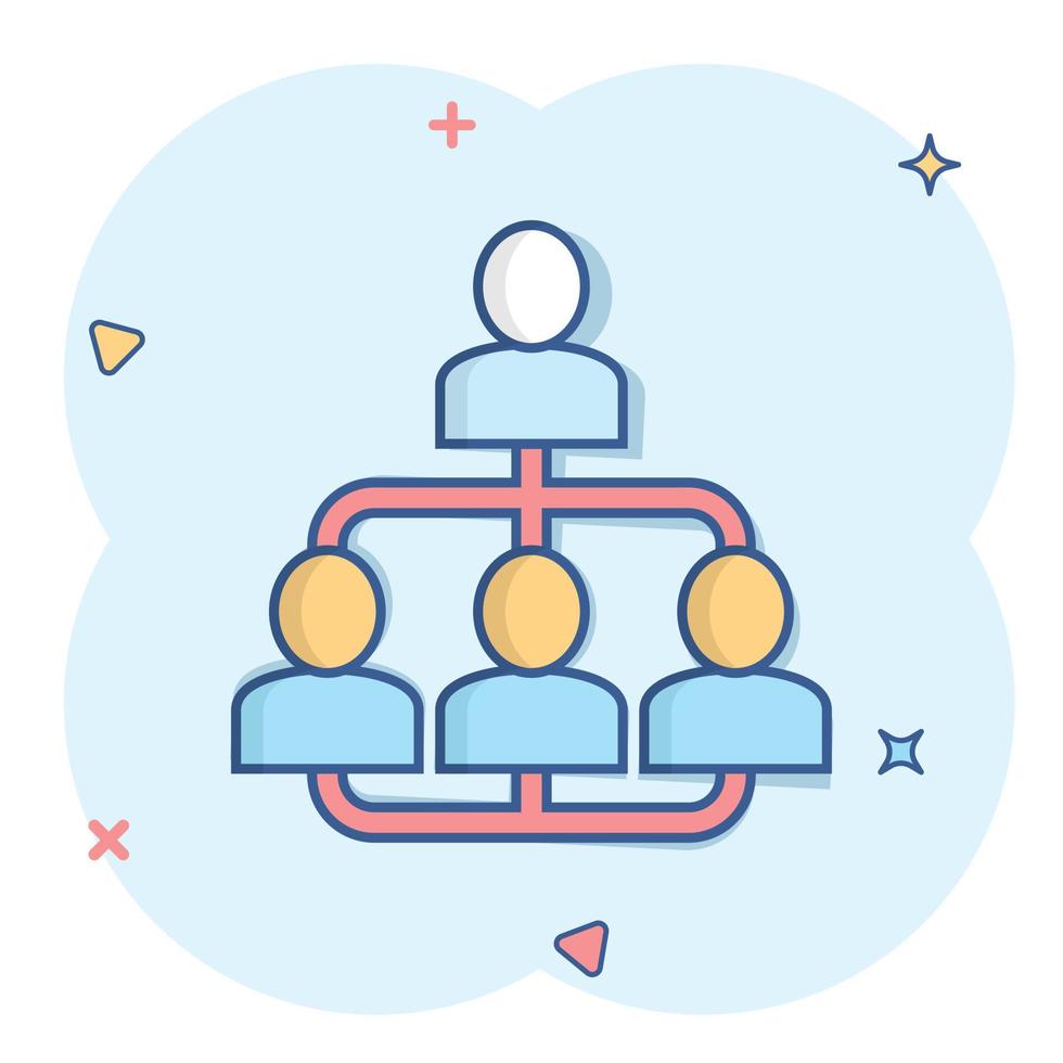 aziendale organizzazione grafico con attività commerciale persone vettore icona nel comico stile. persone cooperazione cartone animato illustrazione su bianca sfondo. lavoro di squadra spruzzo effetto attività commerciale concetto.