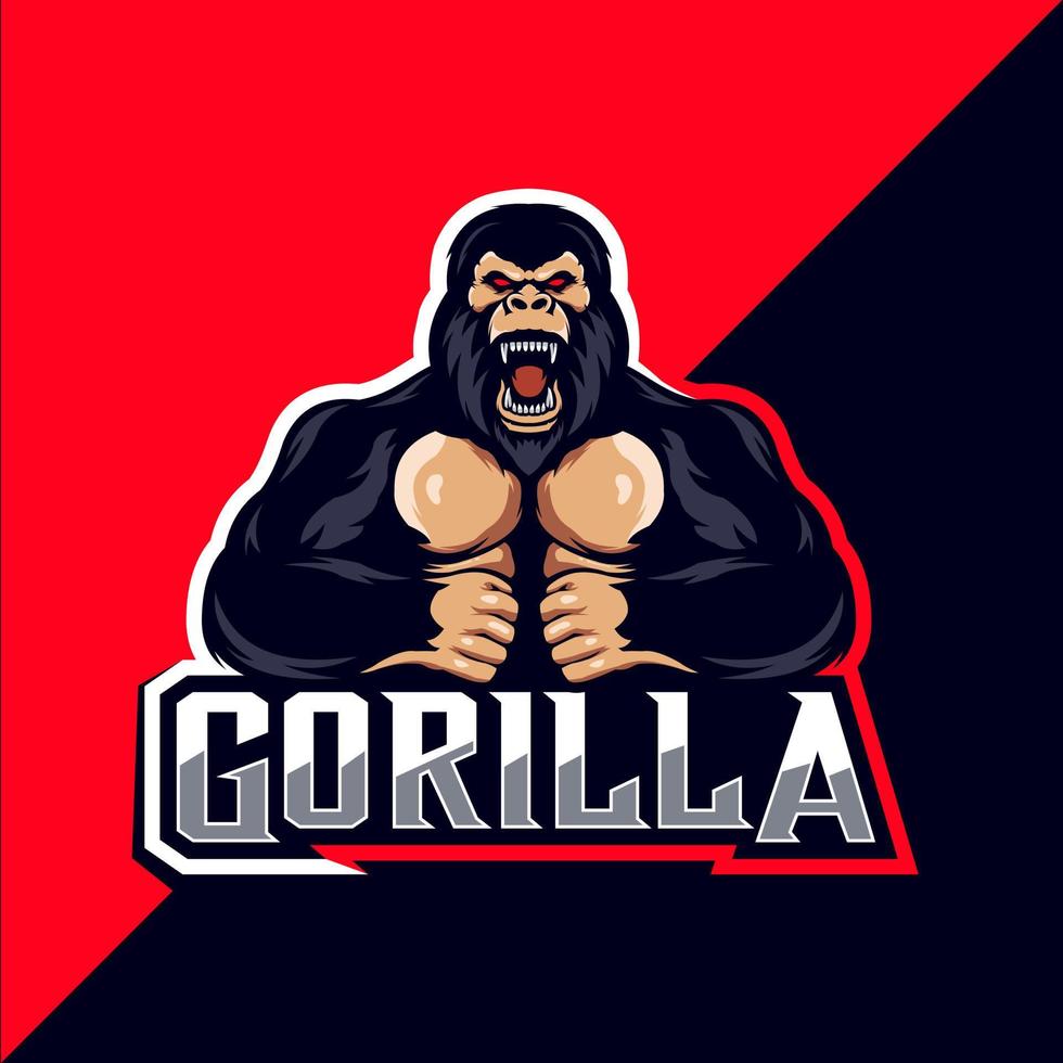 arrabbiato gorilla portafortuna esport logo design vettore