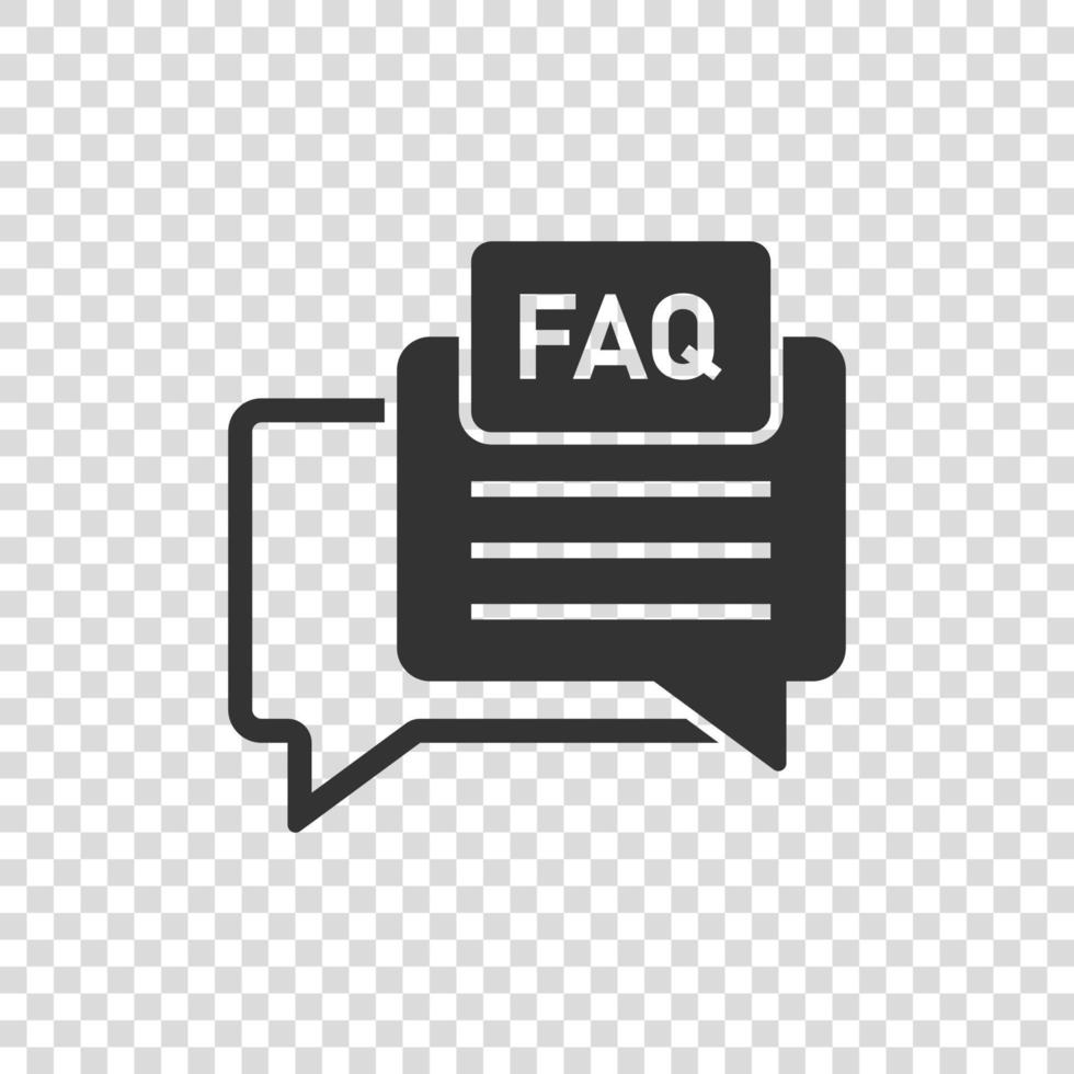 FAQ discorso bolla icona nel piatto stile. domanda vettore illustrazione su bianca isolato sfondo. comunicazione cartello attività commerciale concetto.