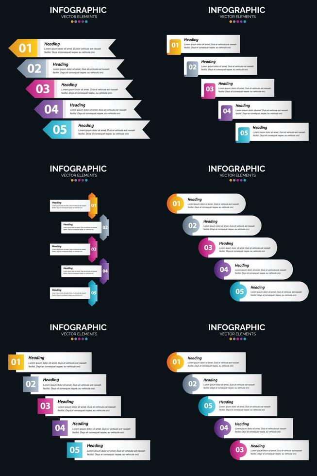 vettore 6 infografica imballare presentazione diapositiva modello 5 passaggi ciclo diagrammi e linea del tempo