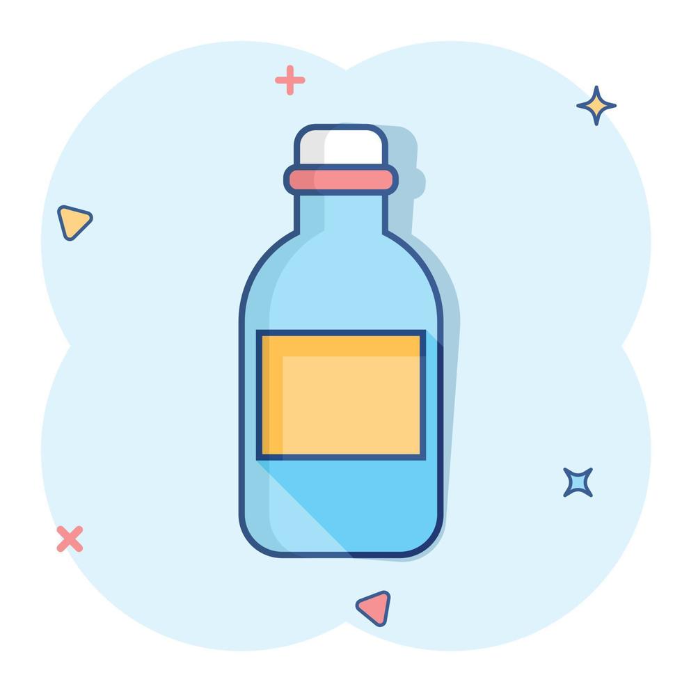 acqua bottiglia icona nel comico stile. plastica bibita bottiglia vettore cartone animato illustrazione pittogramma. liquido acqua attività commerciale concetto spruzzo effetto.