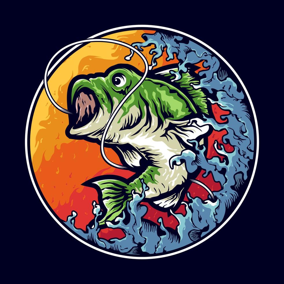 basso pesca illustrazione logo design vettore