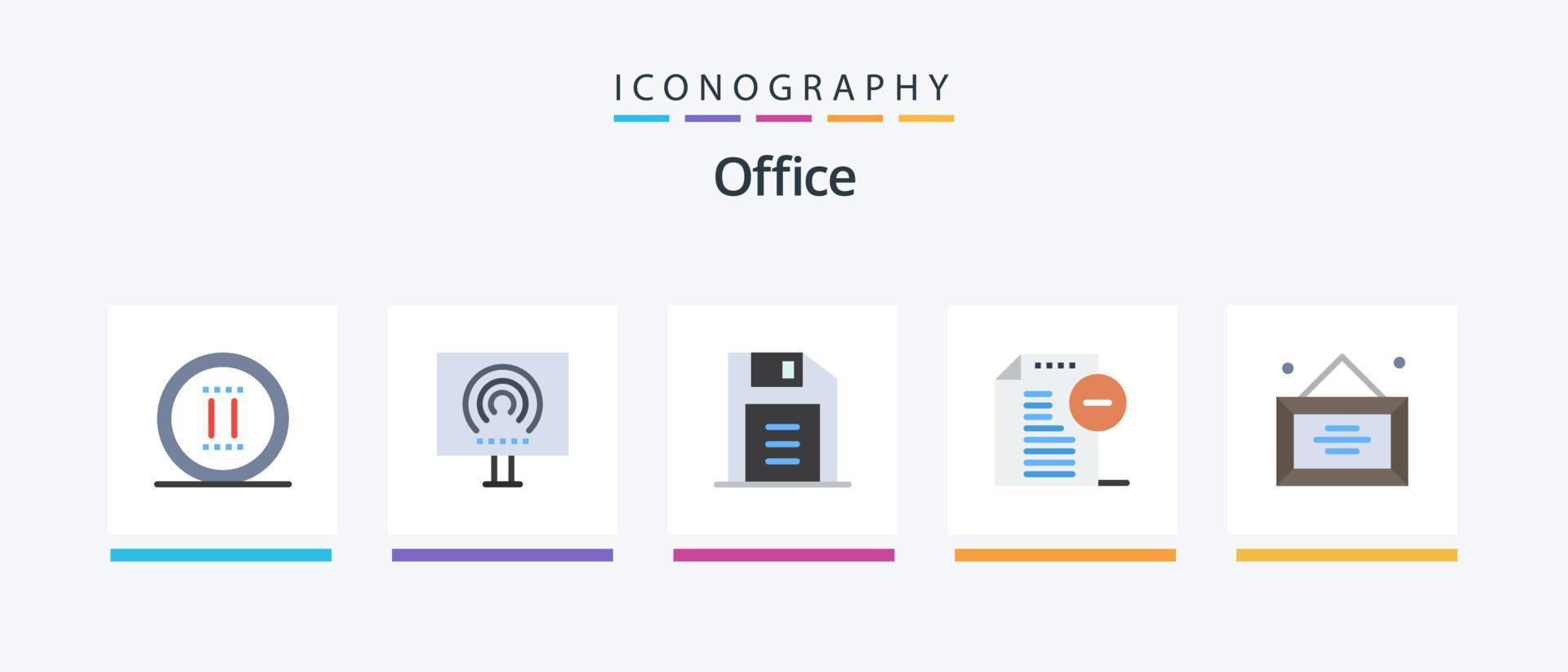 ufficio piatto 5 icona imballare Compreso scrivania. ufficio. flusso. file. rimuovere. creativo icone design vettore