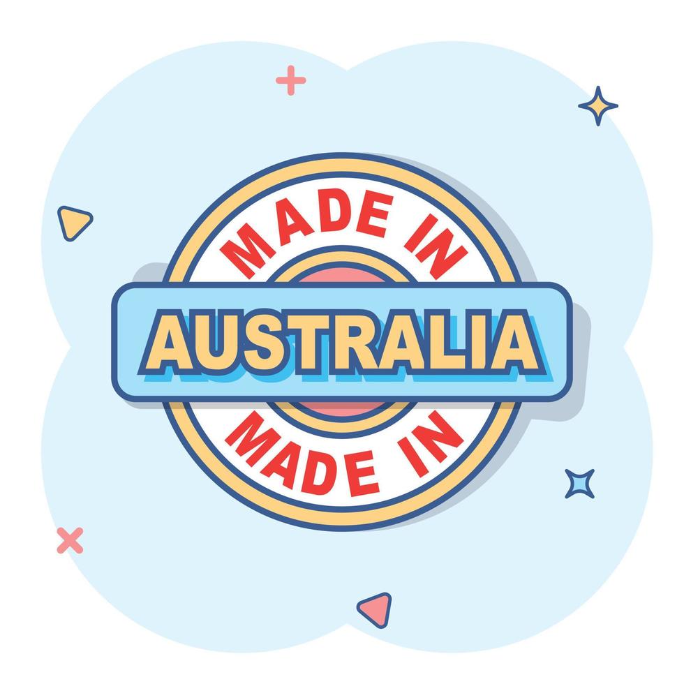 cartone animato fatto nel Australia icona nel comico stile. manufatto illustrazione pittogramma. produrre cartello spruzzo attività commerciale concetto. vettore