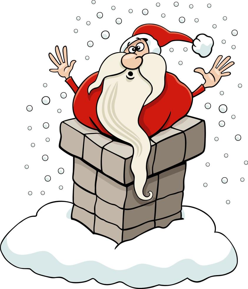 cartone animato Santa Claus personaggio bloccato nel camino vettore