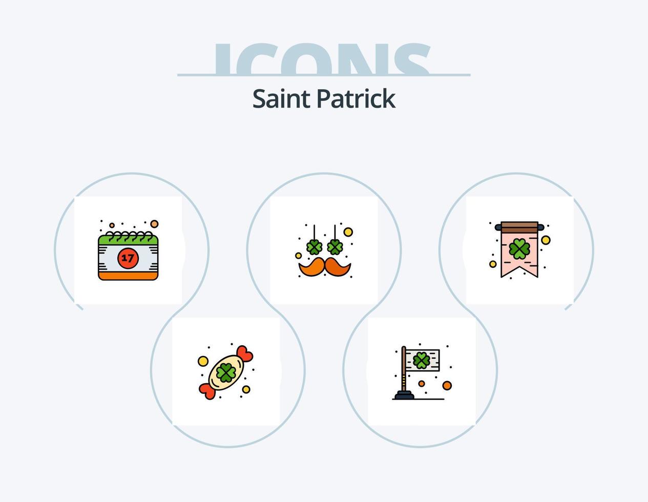 santo patrick linea pieno icona imballare 5 icona design. celebrare. contenitore. torta. birra botte. patrick vettore