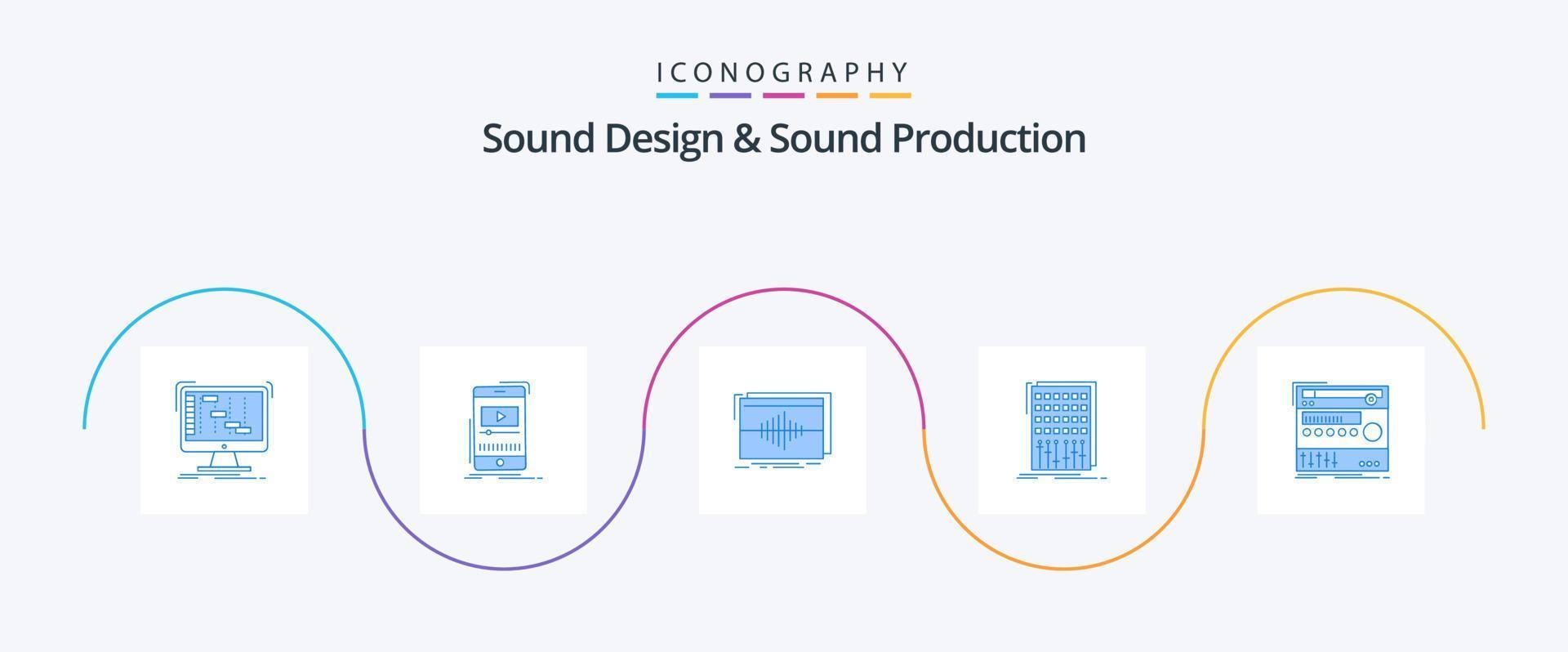 suono design e suono produzione blu 5 icona imballare Compreso mescolare. Audio. video. onda. hertz vettore