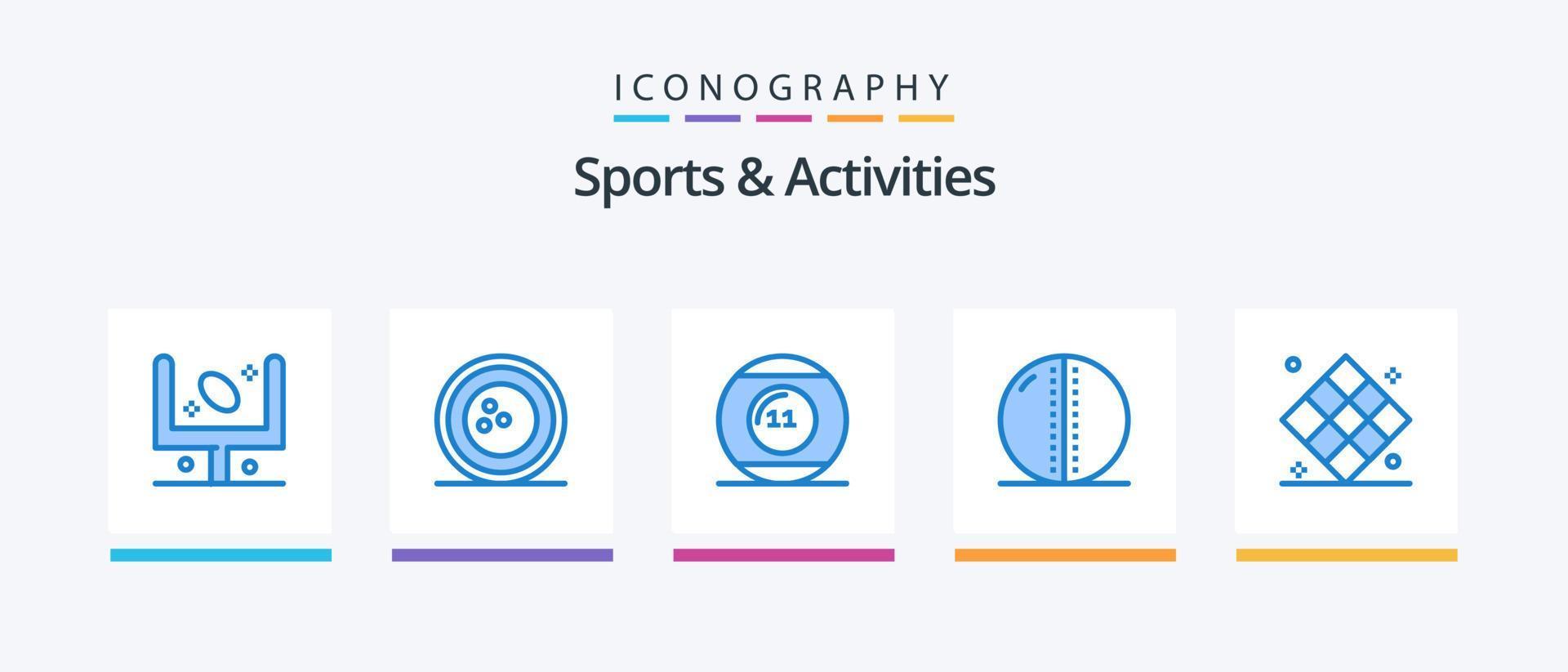 gli sport e attività blu 5 icona imballare Compreso pelle sfera. cricket sfera. birilli. gli sport. gioco. creativo icone design vettore