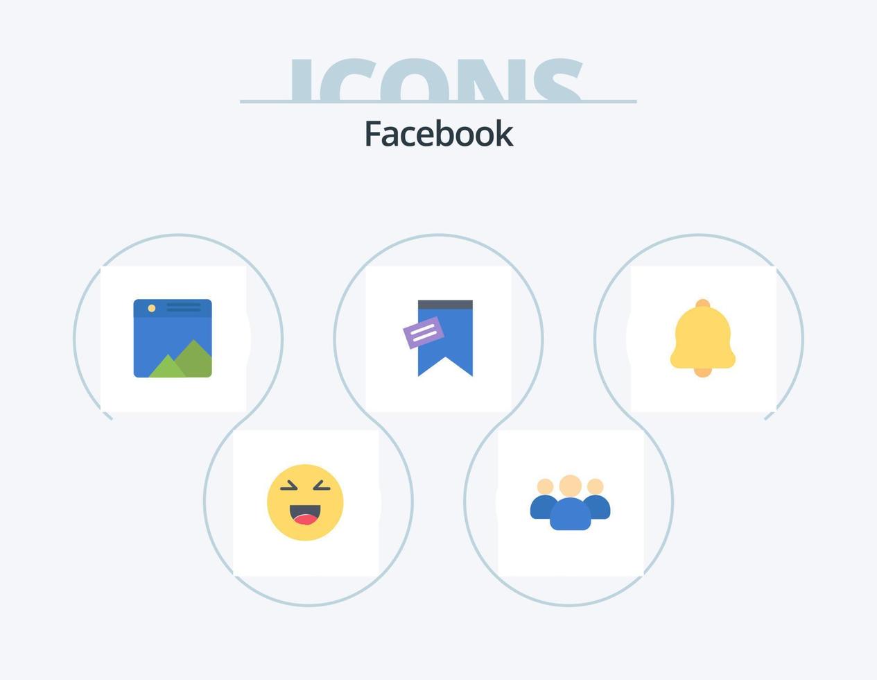 Facebook piatto icona imballare 5 icona design. campana. testo. Immagine. cartello. marchio vettore