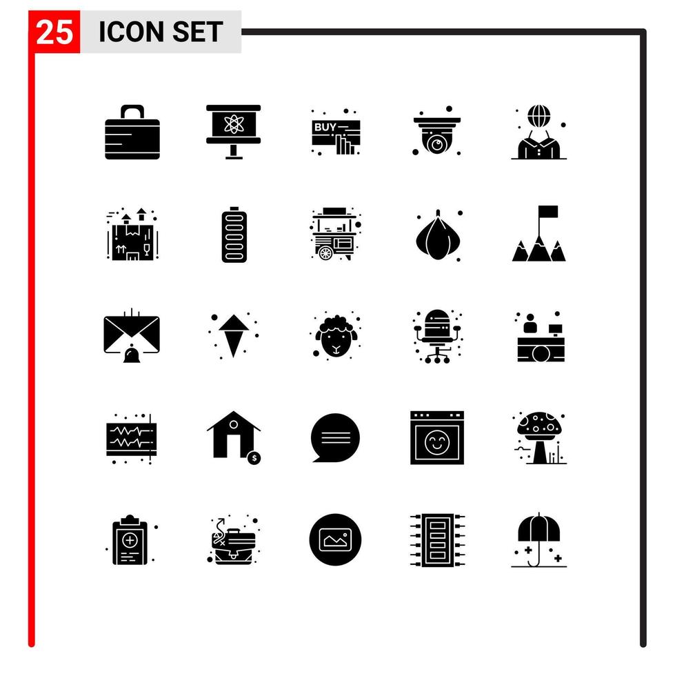 solido glifo imballare di 25 universale simboli di internazionale globale clic sicurezza telecamera cctv modificabile vettore design elementi