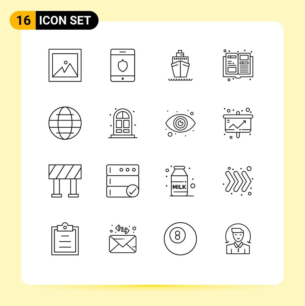 mobile interfaccia schema impostato di 16 pittogrammi di casa sicurezza trasporto Internet rivista modificabile vettore design elementi