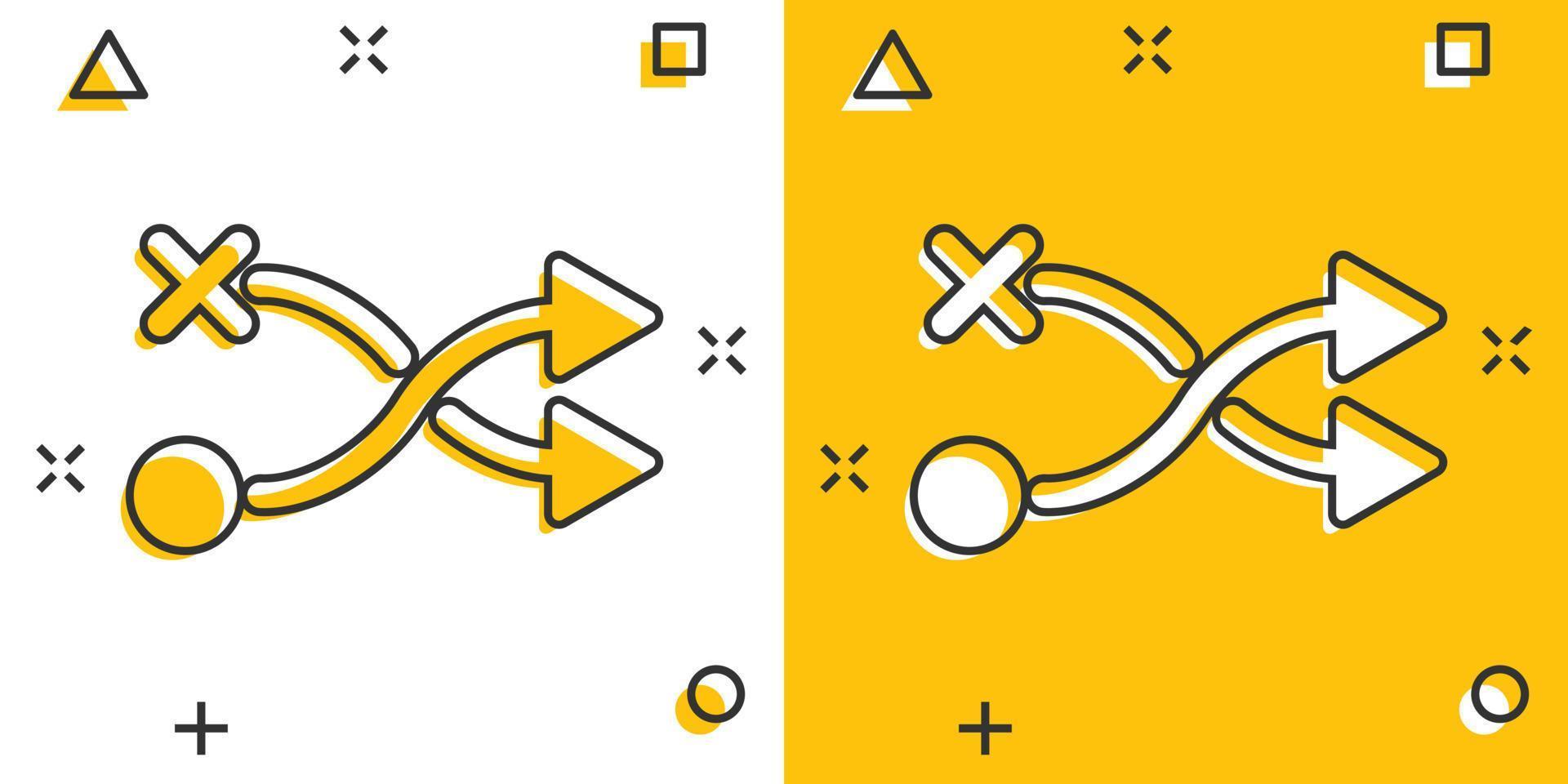 incrocio icona nel comico stile. strada direzione navigazione cartone animato vettore illustrazione su bianca isolato sfondo. individuare perno posizione spruzzo effetto attività commerciale concetto.