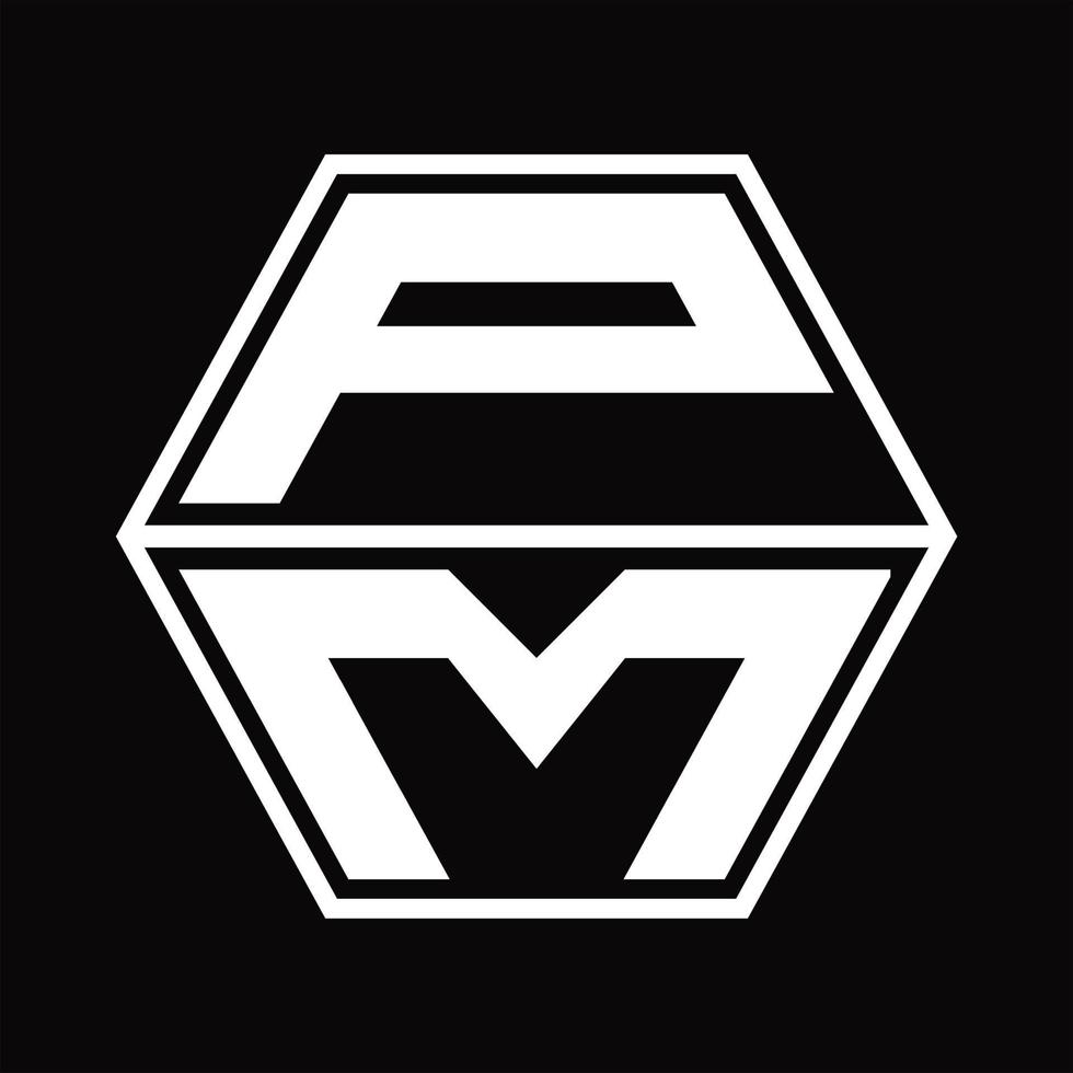pm logo monogramma con esagono forma su e giù design modello vettore