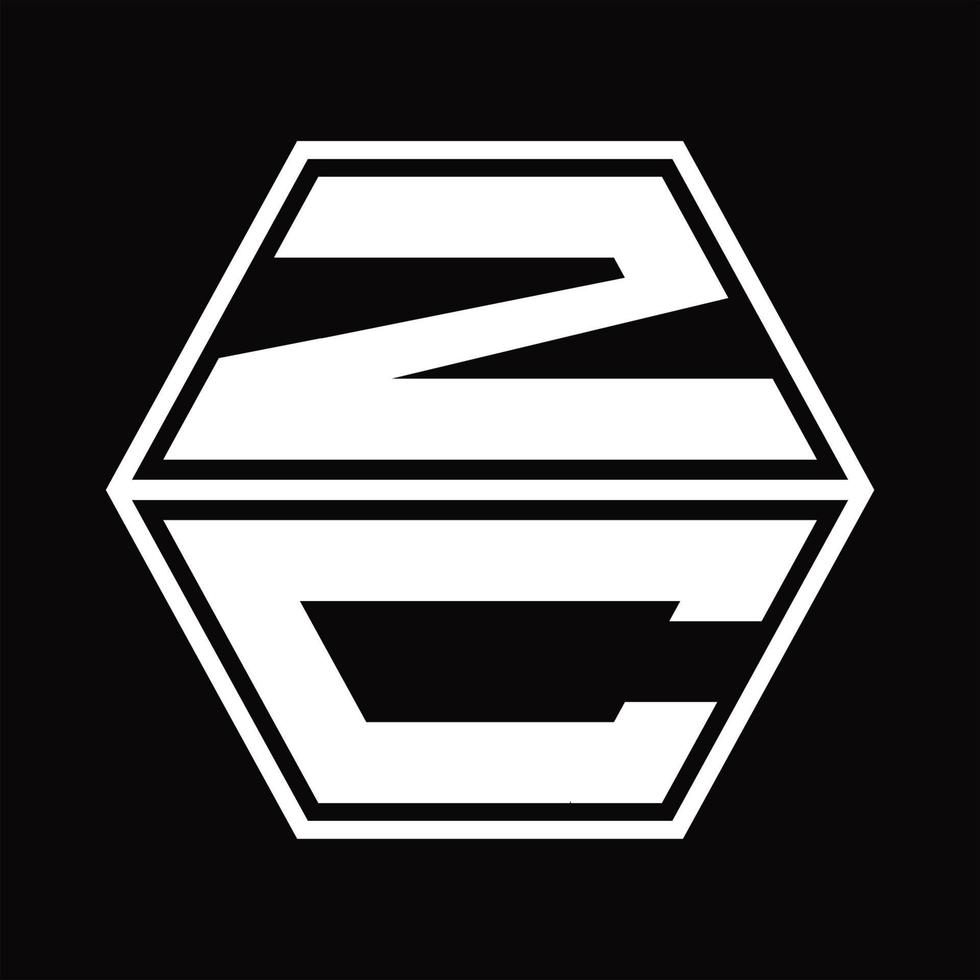 zc logo monogramma con esagono forma su e giù design modello vettore