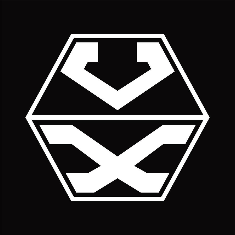 vx logo monogramma con esagono forma su e giù design modello vettore
