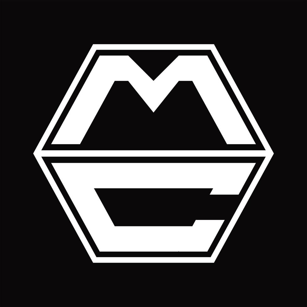 mc logo monogramma con esagono forma su e giù design modello vettore