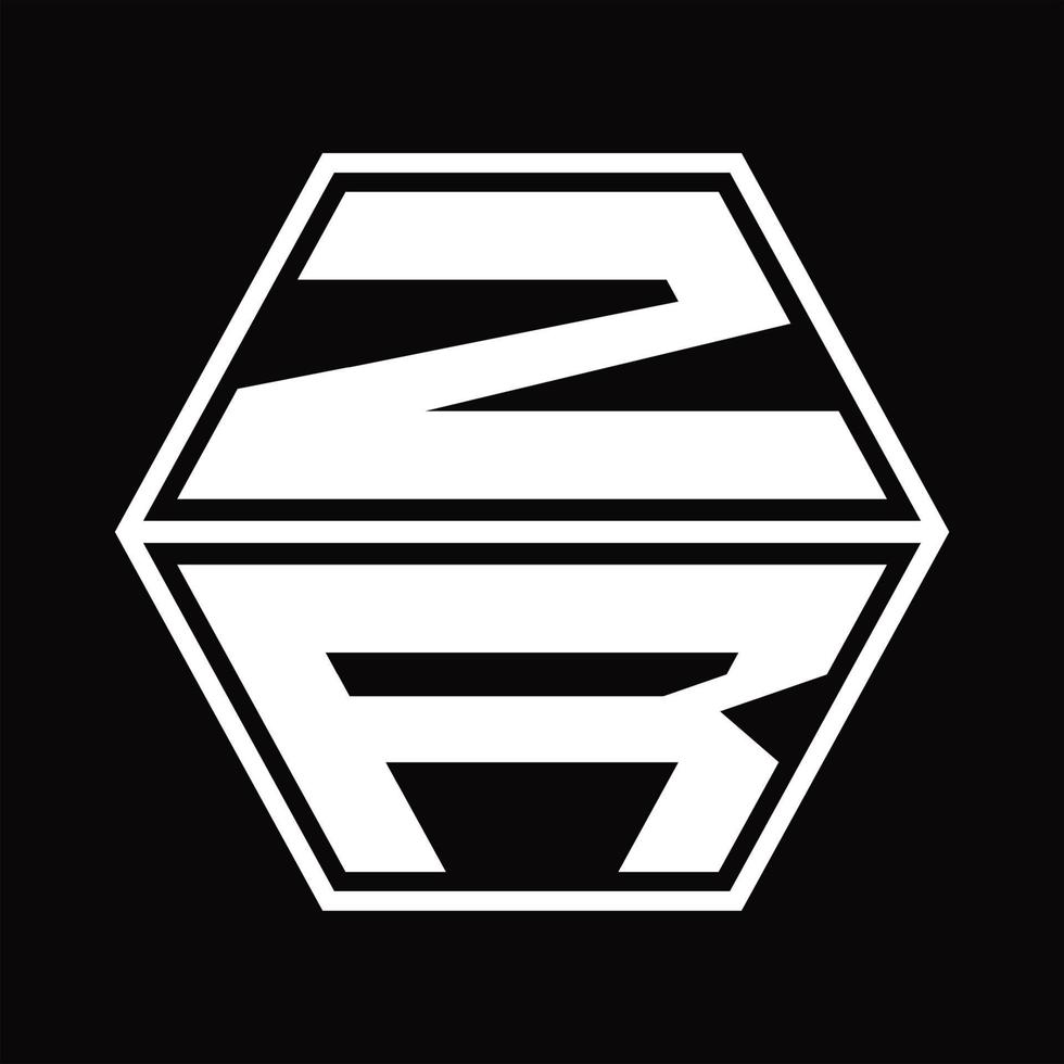 zr logo monogramma con esagono forma su e giù design modello vettore