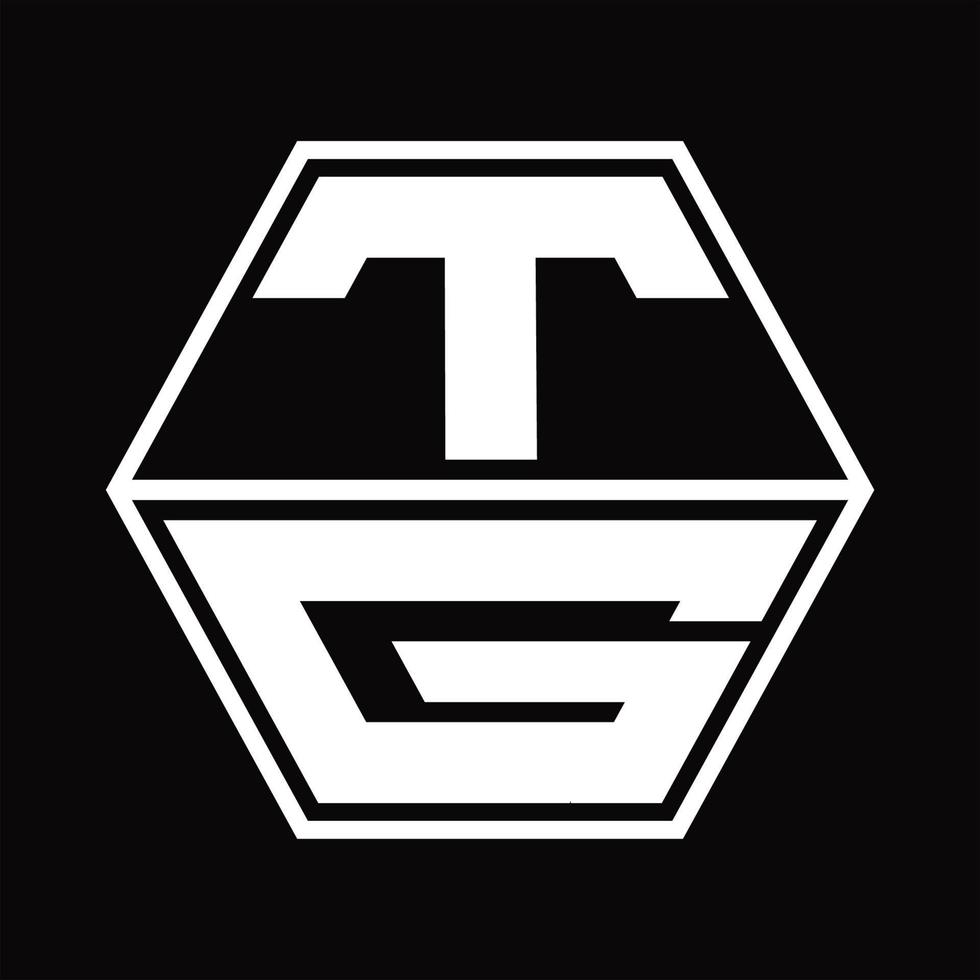 tg logo monogramma con esagono forma su e giù design modello vettore