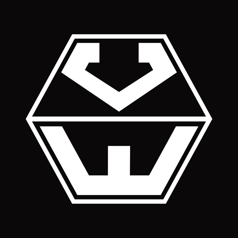 vw logo monogramma con esagono forma su e giù design modello vettore