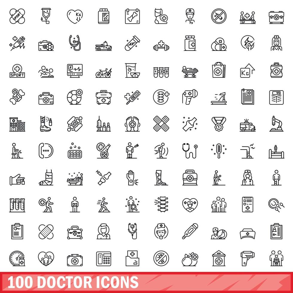 100 medico icone impostare, schema stile vettore
