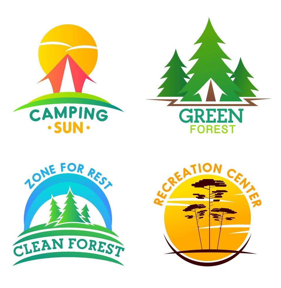 campeggio, ricreazione, pulito foresta icone vettore