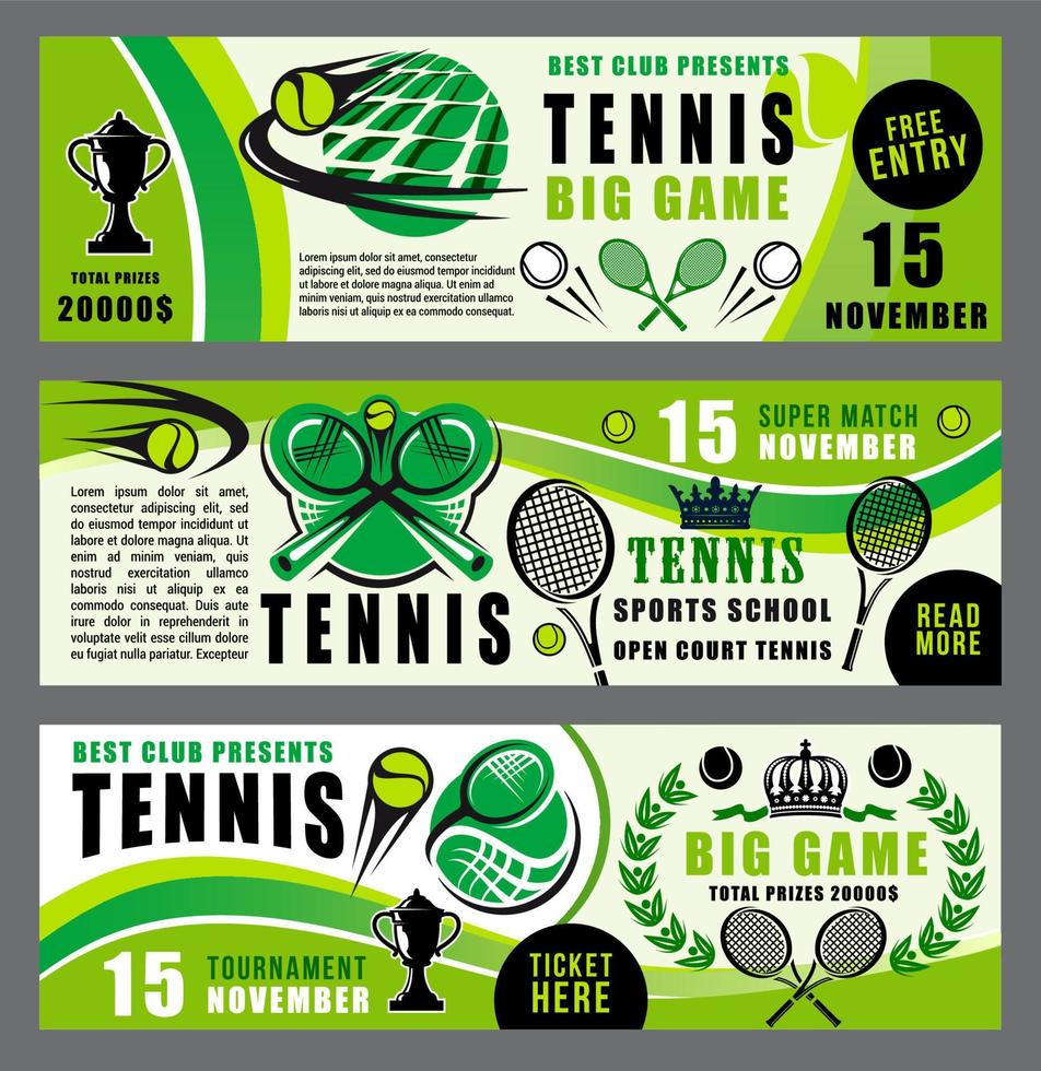 tennis sport gioco scuola e torneo banner vettore