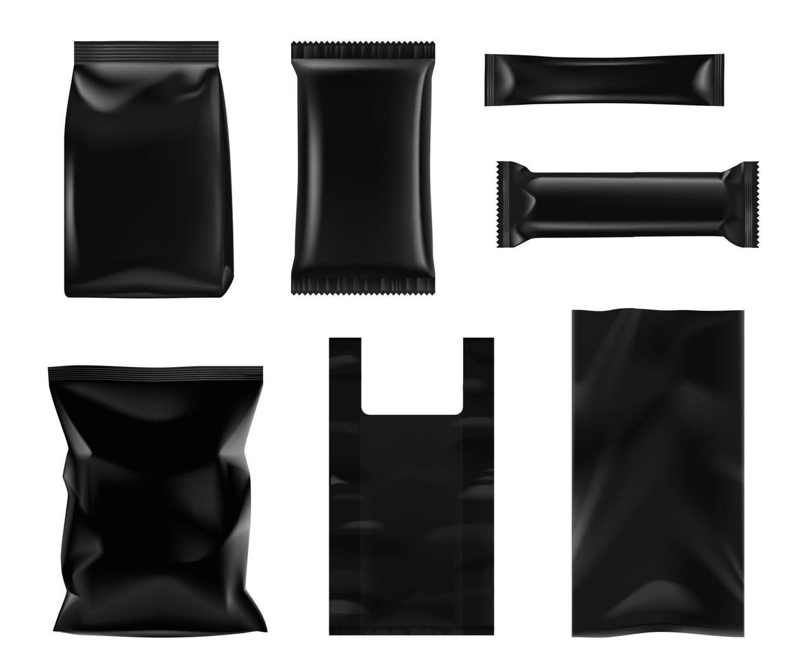imballaggi e pacchetti per cibo nero 3d mockup vettore
