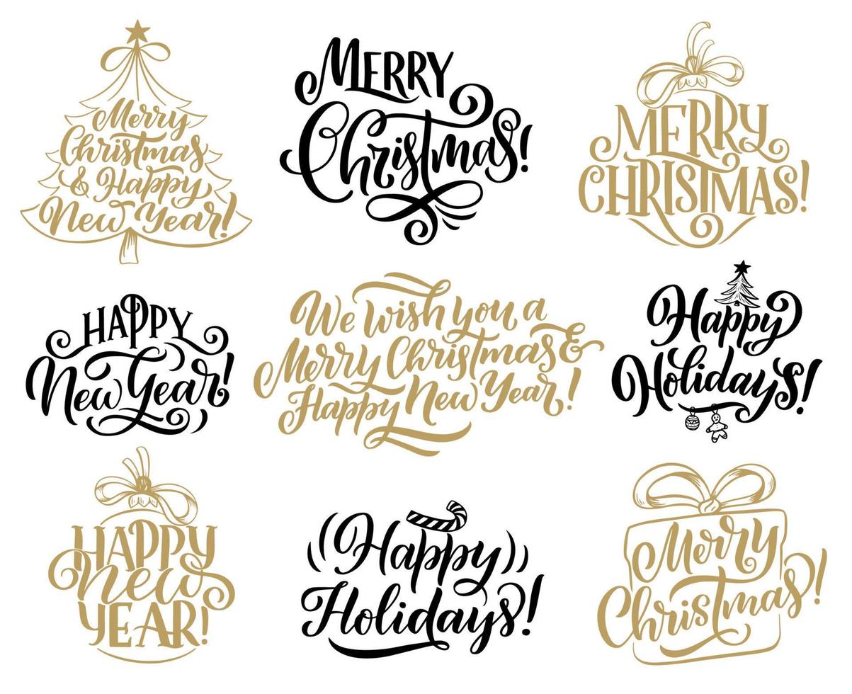 Natale, nuovo anno vacanze lettering citazioni vettore