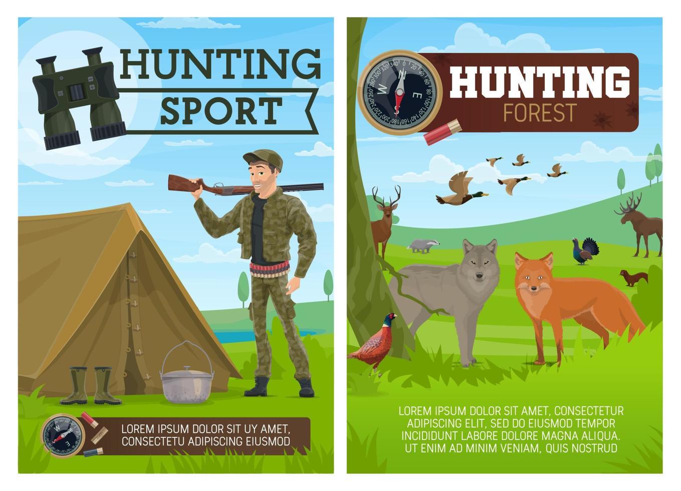 a caccia sport manifesto, cacciatore e animali vettore