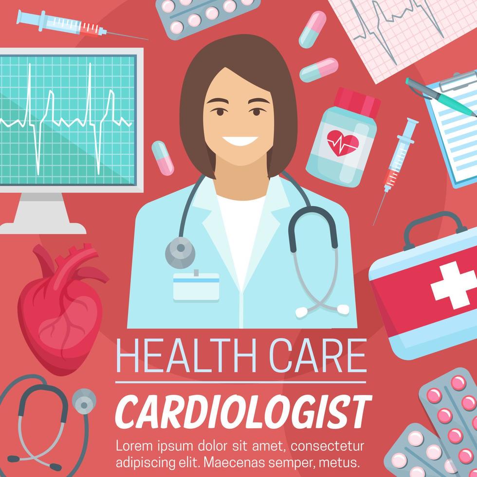 cardiologo medico con cuore e ecg vettore