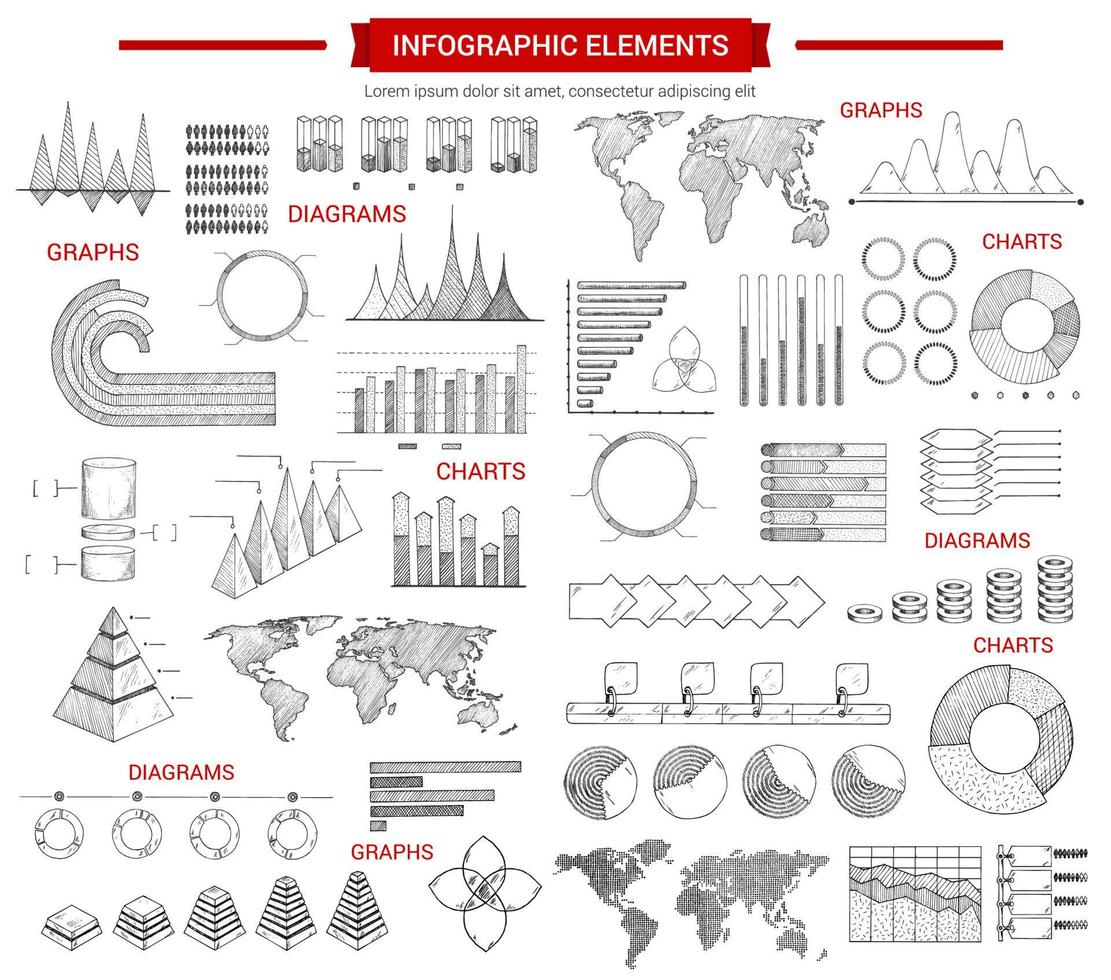 Infografica grafico e grafici schizzi vettore