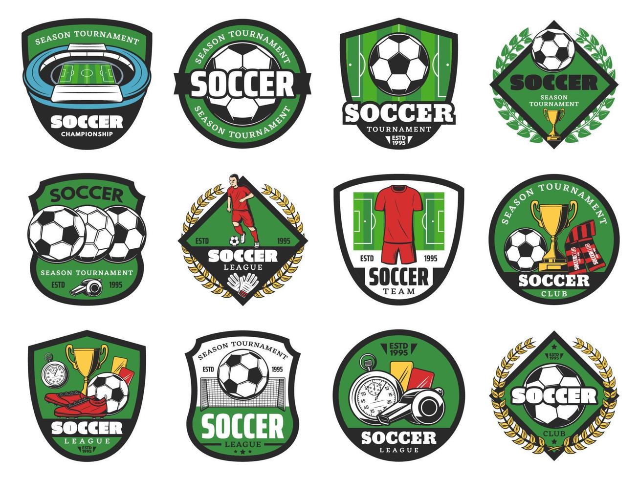 calcio sport e calcio palla icone vettore