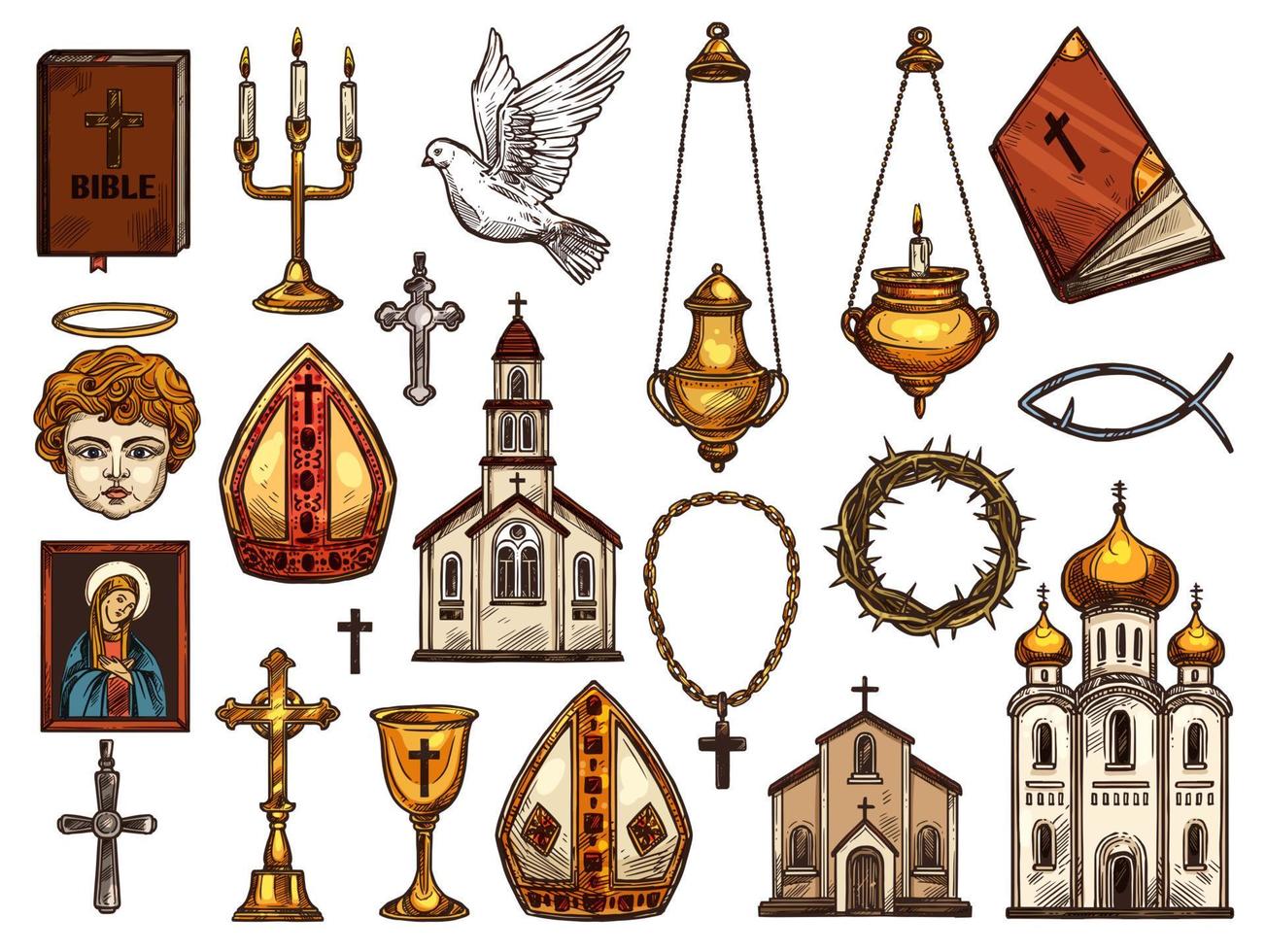 cristianesimo religione ortodosso, cattolico simboli vettore