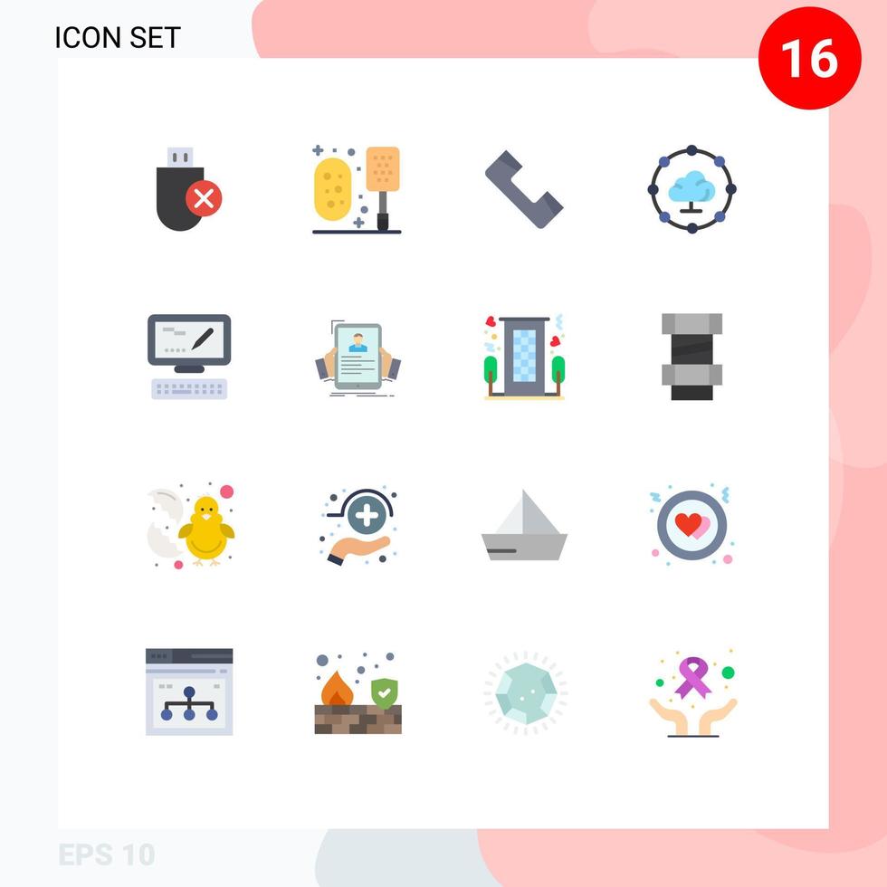 mobile interfaccia piatto colore impostato di 16 pittogrammi di tastiera Condividere doccia Rete telefono modificabile imballare di creativo vettore design elementi