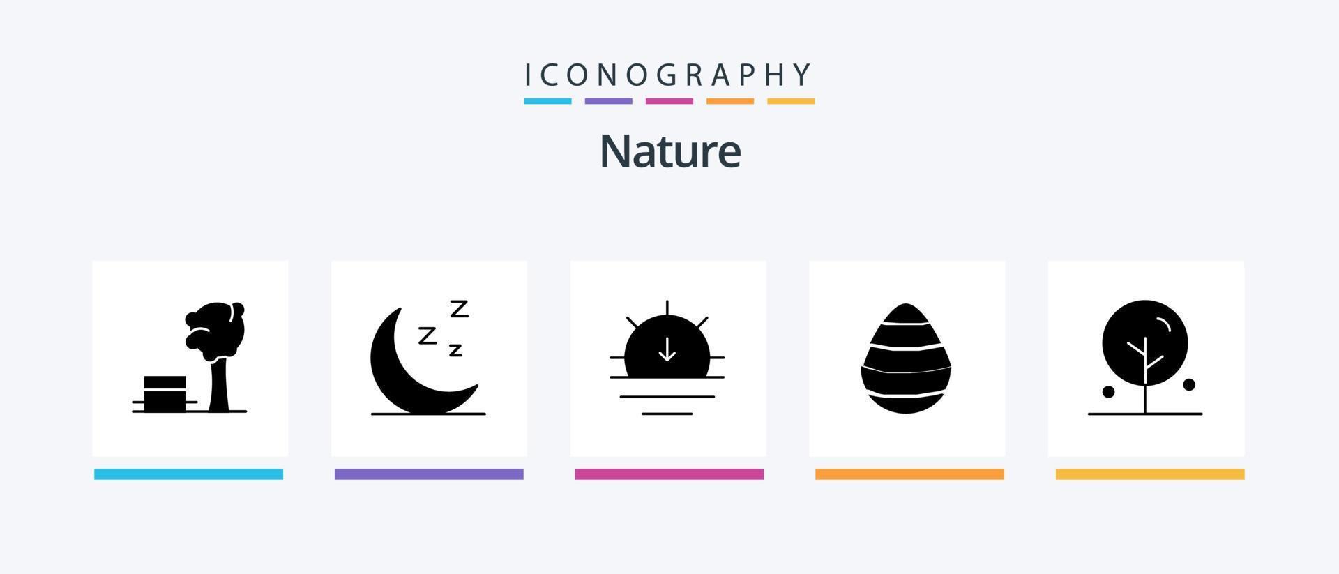 natura glifo 5 icona imballare Compreso loto. fioritura. sole. primavera. uovo. creativo icone design vettore