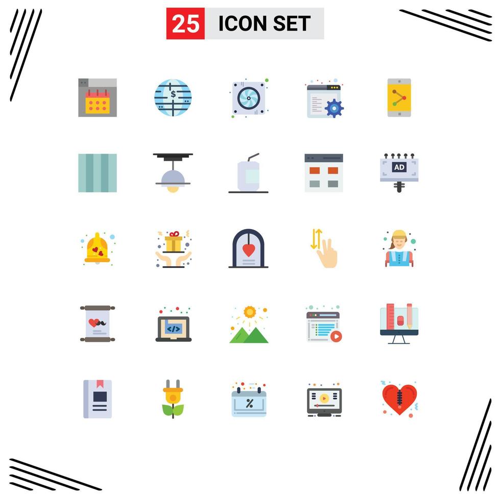 utente interfaccia imballare di 25 di base piatto colori di mobile applicazione App Condividere computer impostazioni del browser modificabile vettore design elementi
