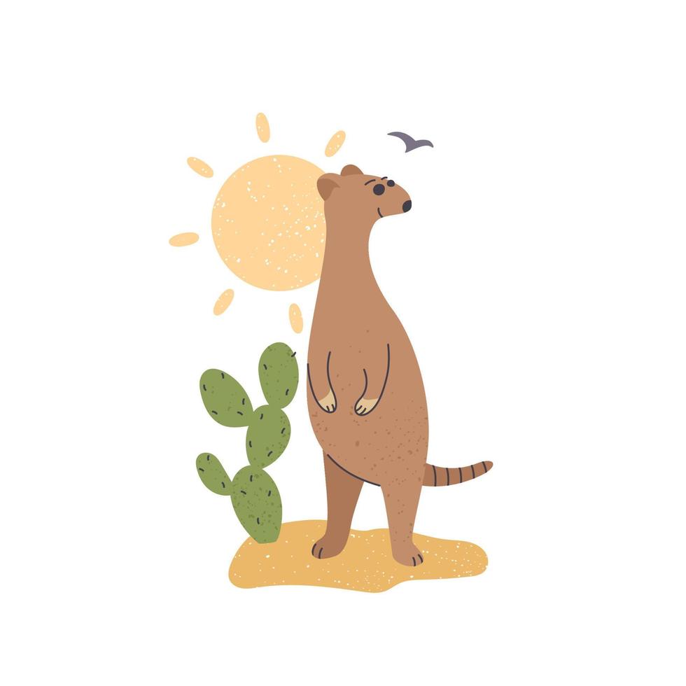 meerkat in piedi vicino un' cactus, vettore illustrazione