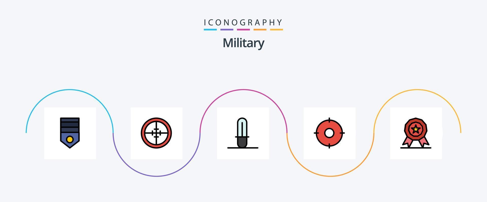 militare linea pieno piatto 5 icona imballare Compreso premio. posizione. soldato. militare. arma vettore