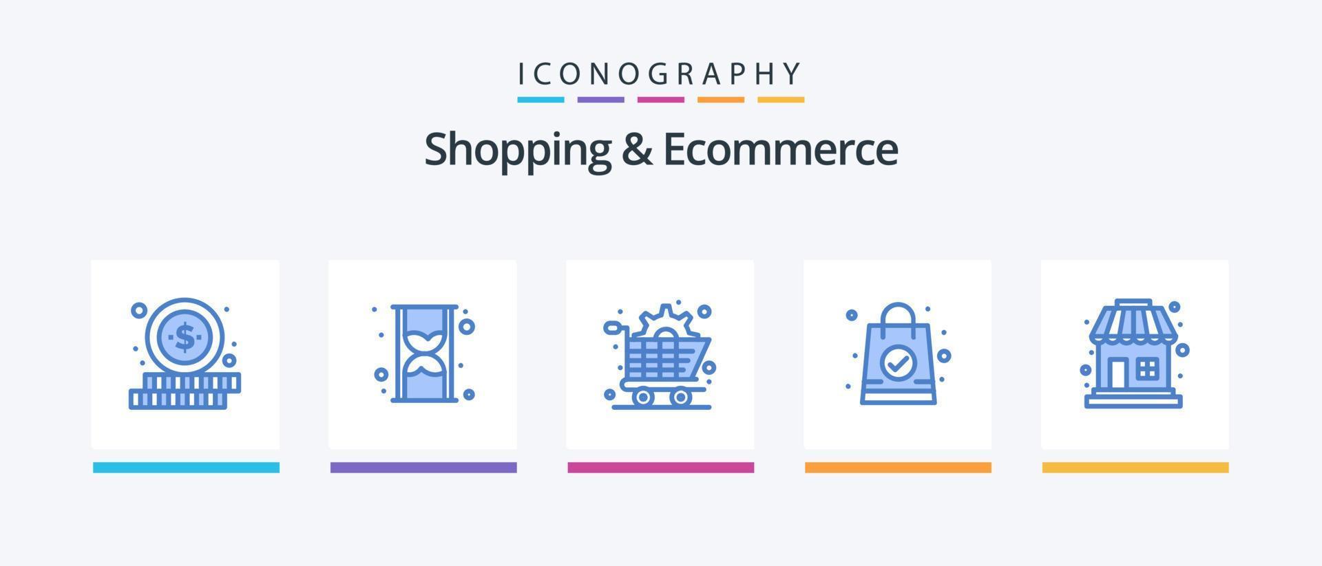 shopping e e-commerce blu 5 icona imballare Compreso . acquisti. commercio. negozio. Borsa. creativo icone design vettore