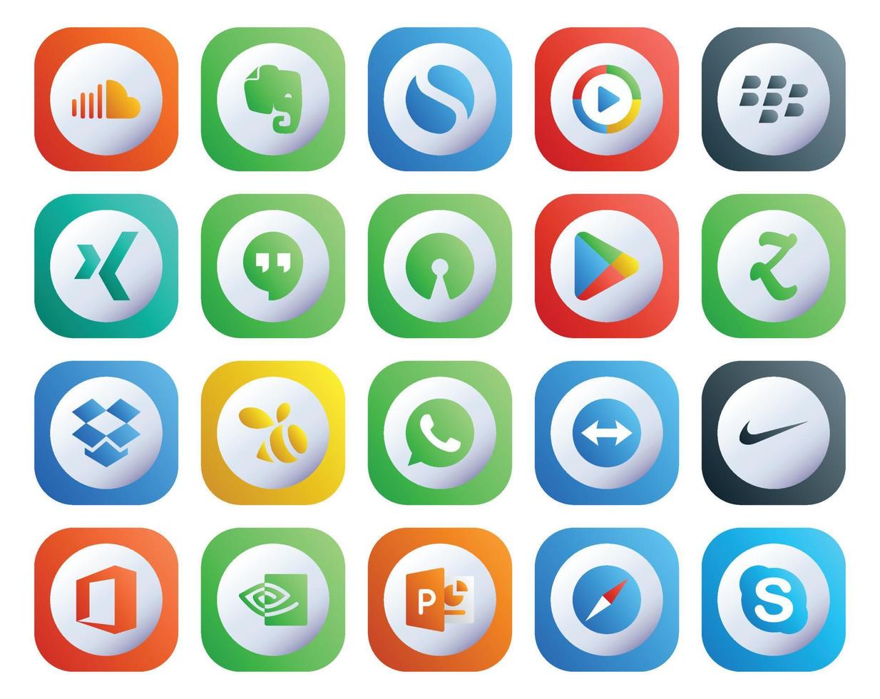 20 sociale media icona imballare Compreso visualizzatore di squadra sciame xing dropbox applicazioni vettore