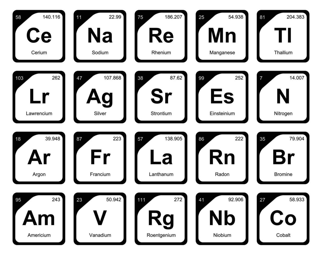 20 preiodico tavolo di il elementi icona imballare design vettore