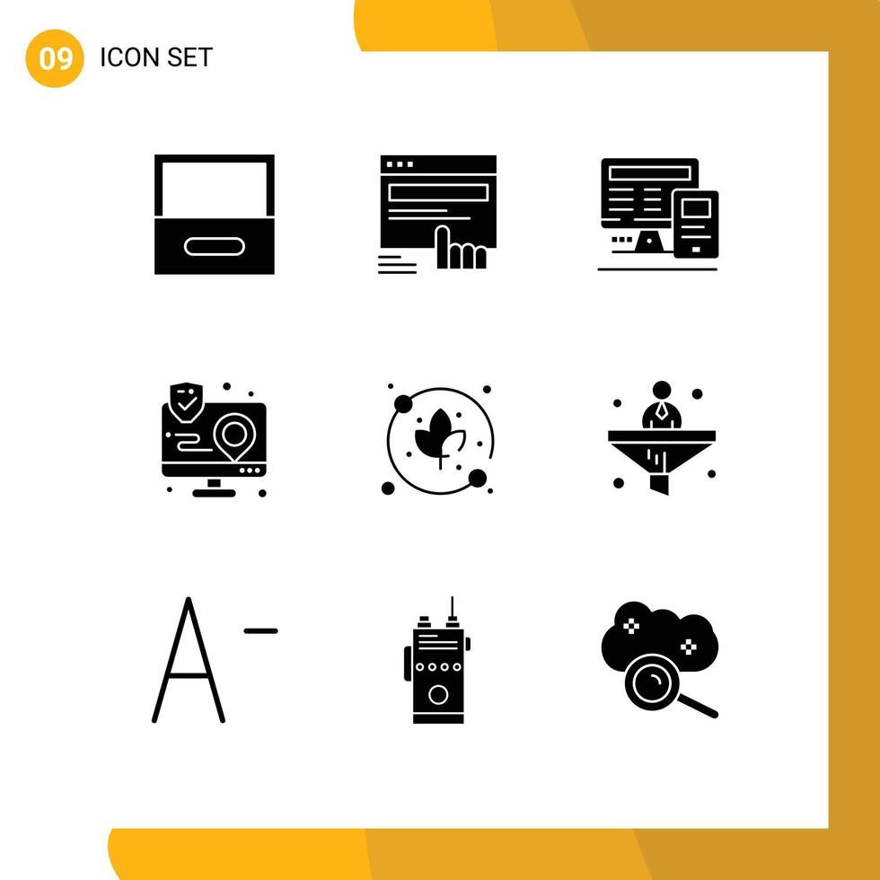 moderno impostato di 9 solido glifi e simboli come come foglia interfaccia computer interazione azione modificabile vettore design elementi