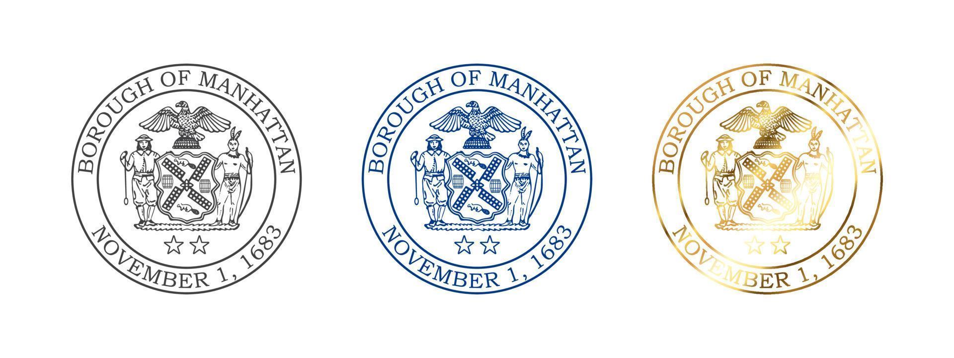 foca di Manhattan. badge di Manhattan nuovo York contea. quartieri di nuovo York città. vettore illustrazione