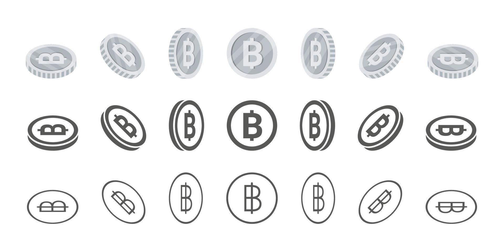 tailandese baht monete. rotazione di icone a diverso angoli per animazione. monete nel isometrico. vettore illustrazione