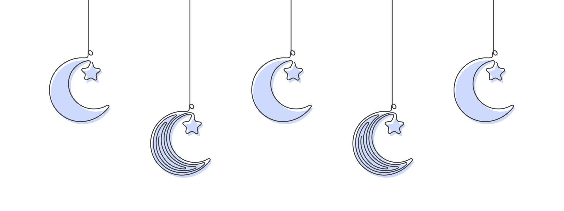 Luna e stella nel un' singolo linea stile. Natale o nuovo anni elementi. vettore illustrazione