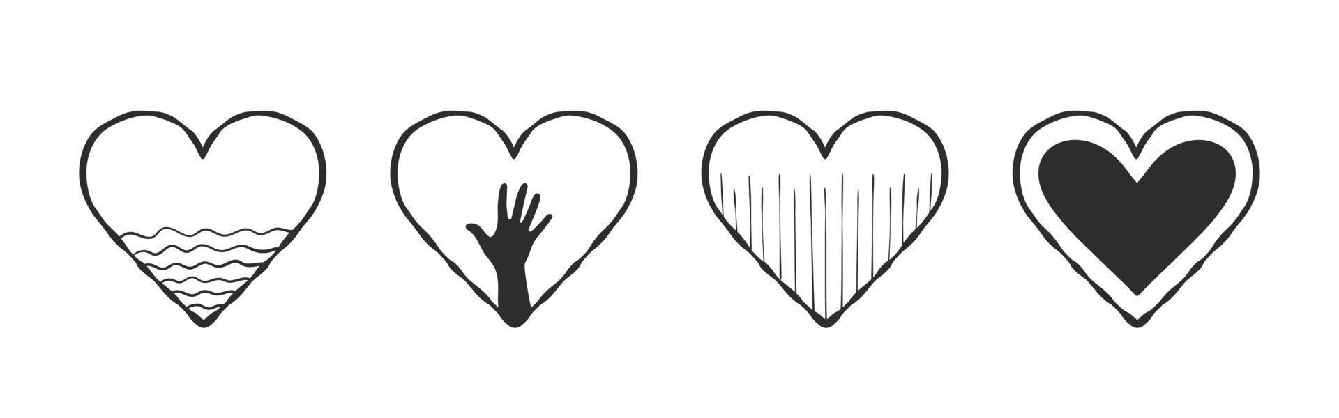 cuore icona collezione. disegnato a mano cuore con un' mano e altro trame. vettore immagini