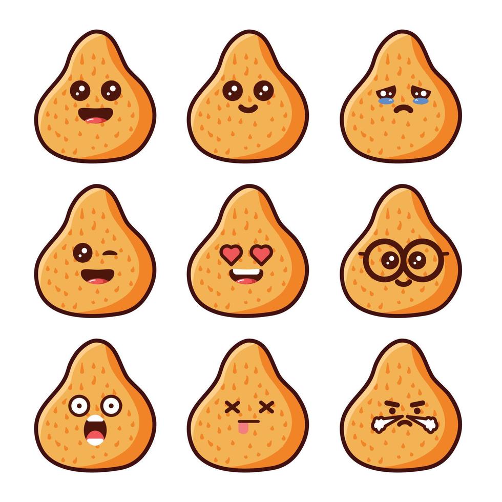 carino emoticon impostato di coxinha latina cibo vettore