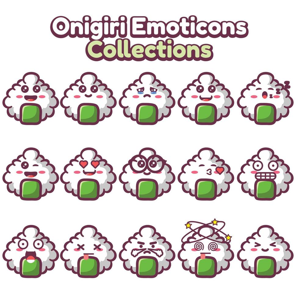 carino emoticon collezione di onigiri vettore