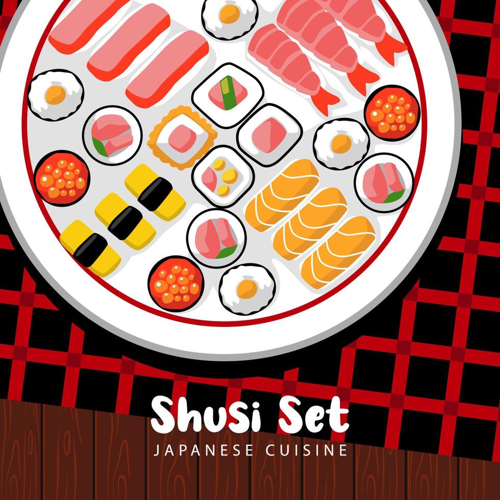 Sushi impostato piatto stile illustrazione vettore design
