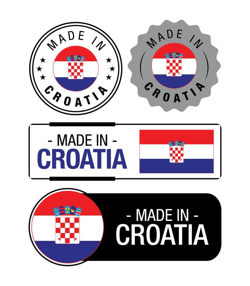 impostato di fatto nel Croazia etichette, logo, Croazia bandiera, Croazia Prodotto emblema vettore